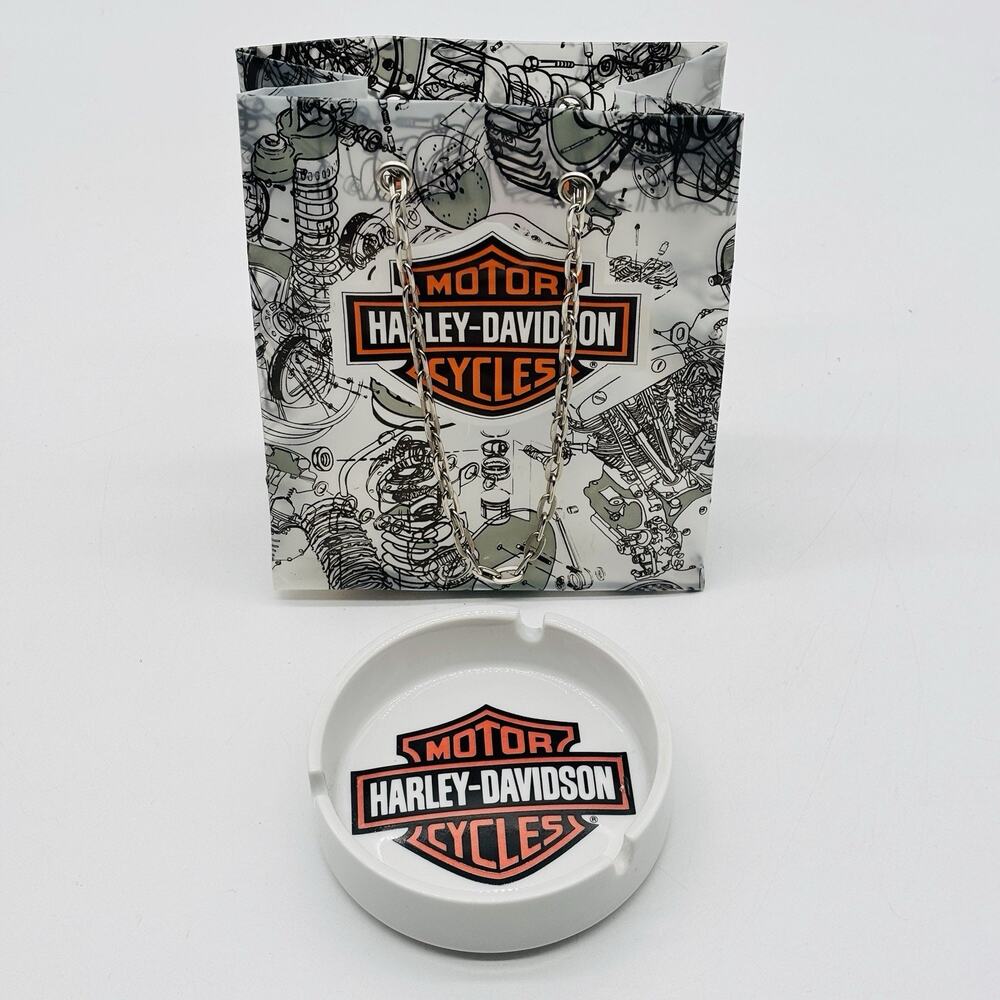Harley Davidson Logo Official Licensed White Ceramic 4" Ashtray & Gift Bag